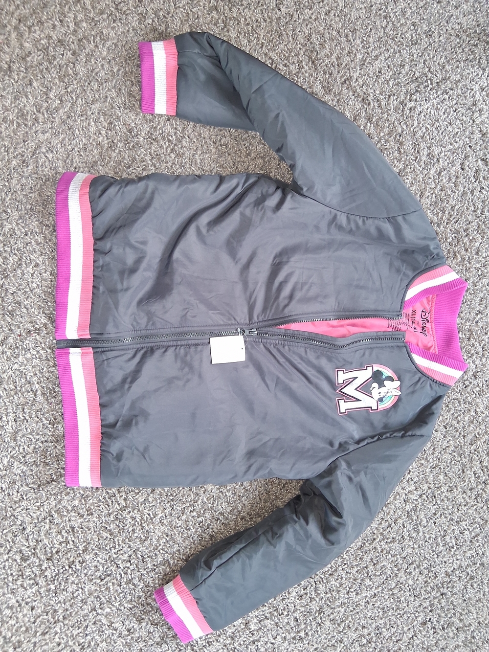 Kids Minnie Mouse Pink-Trim Gray Bomber Jacket